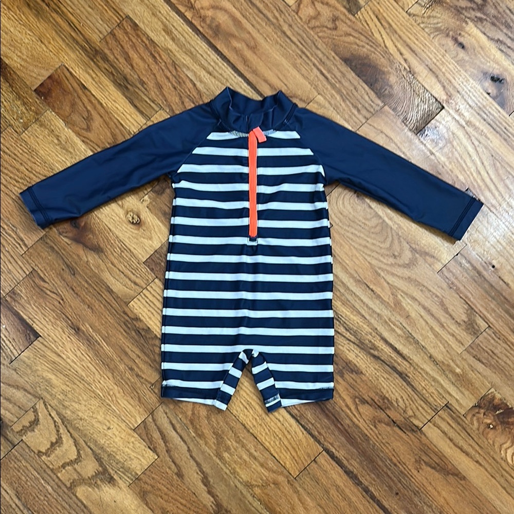 Carter's Blue and White Rashguard Swimwear with Long Sleeves